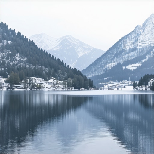 Scenic winter landscape of Bohinj with snow-covered mountains and lake