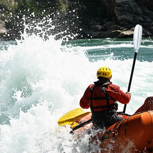 Experienced athletes navigating river rapids with safety gear in Golubac