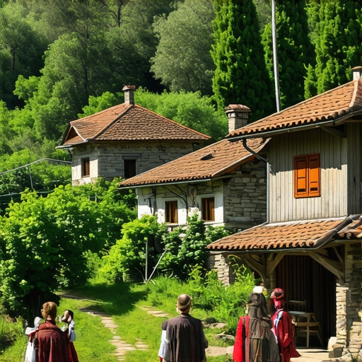 Autentična Balkan sela Tradicionalno selo na Balkanu sa starim kućama i lokalnim stanovnicima