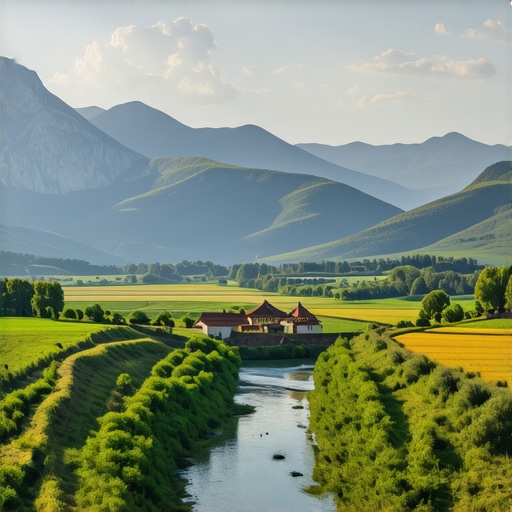 Scenic view of Balkan mountains, rivers, and villages