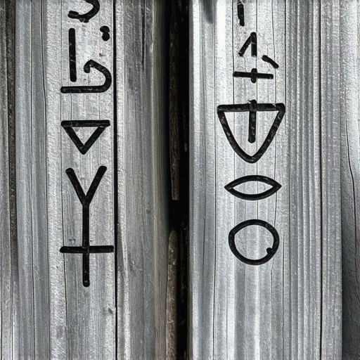 Close-up of ancient trail markers and symbols in a Balkan forest