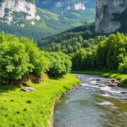 Balkan mountains, forests, and river highlighting natural beauty and environmental preservation.