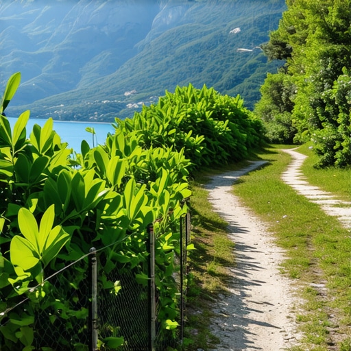Scenic trail in Drač with mountains and greenery, ideal for outdoor activities.