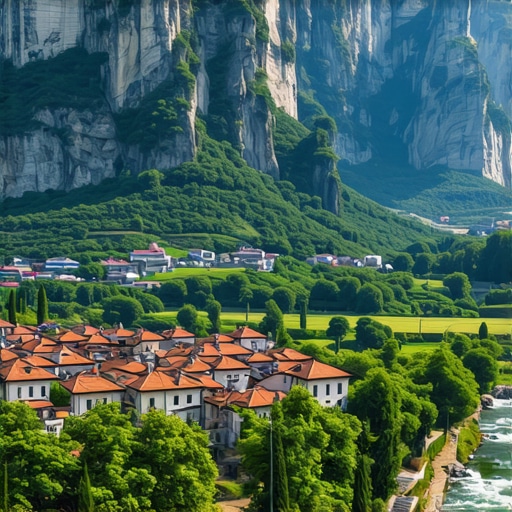 Beautiful landscape of Konjic with mountains and river