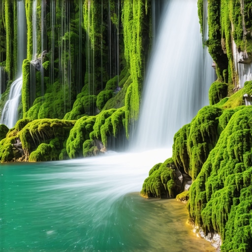 Misteriozan skriveni vodopad u gustoj zelenoj šumi Plitvičkih Jezera, razglednica