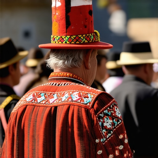 Locals in traditional Balkan attire celebrating at a festival with colorful decorations