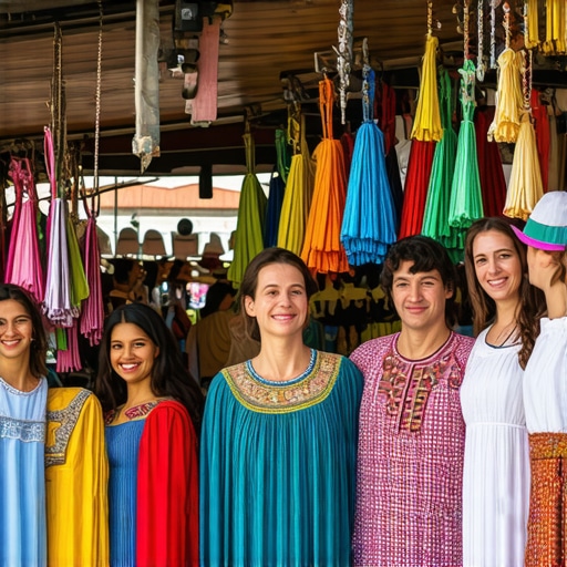 Colorful Balkan market with local vendors and traditional attire
