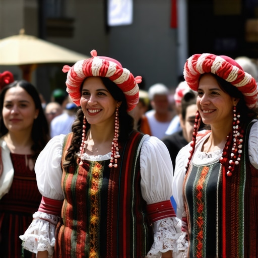 Locals in traditional Balkan attire enjoying a vibrant cultural festival