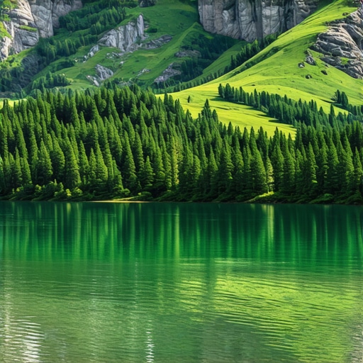 Balkan natural landscape with mountains and lake Beautiful Balkan mountain landscape with lake and forest